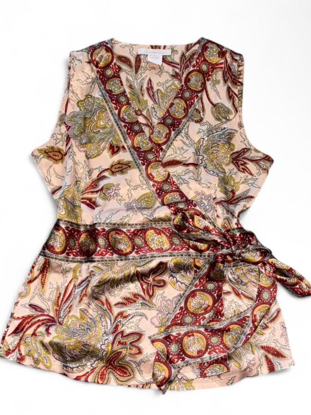 Charlotte Russe Vintage Paisley Patterned Satin Wrap Tank Top Size Medium